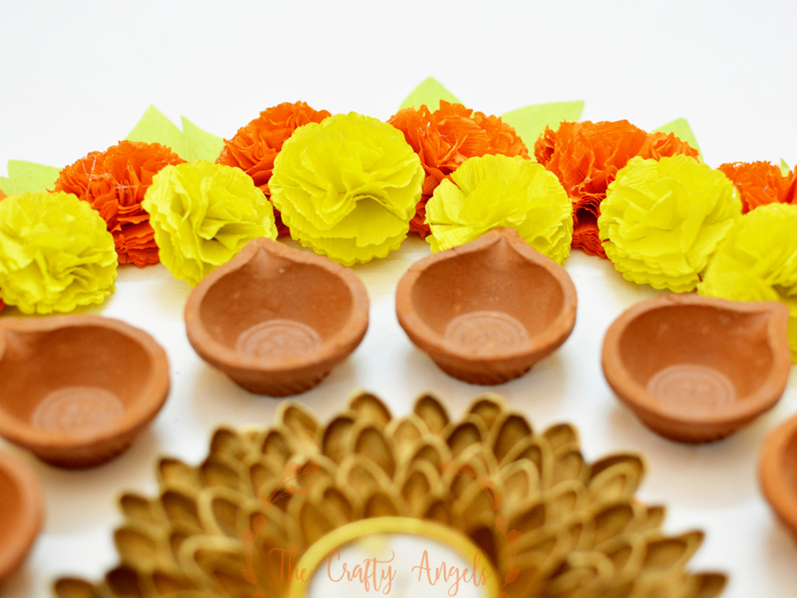 Faux DIY paper marigold flower tutorial for diwali dusshera festive decor, dusshera craft, navrathri craft, navrathri ideas, navrathri decor, diy festive decor, paper flower, diwali craft for kids, kids diwali craft, diwali paper craft