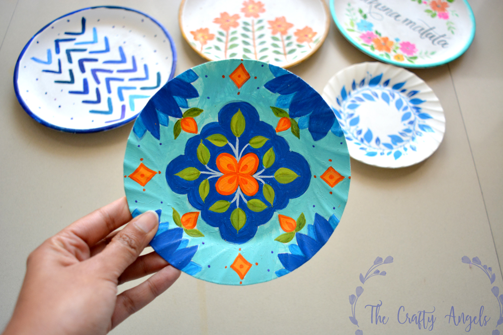 indian motif wall plate , blue pottery wal plate, kolam wall plate