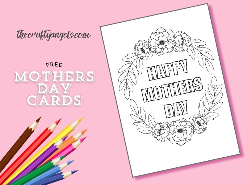 Free Printable mothers day card for coloring floral wreath