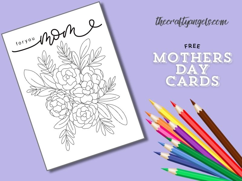Free Printable mothers day card for coloring floral bouquet