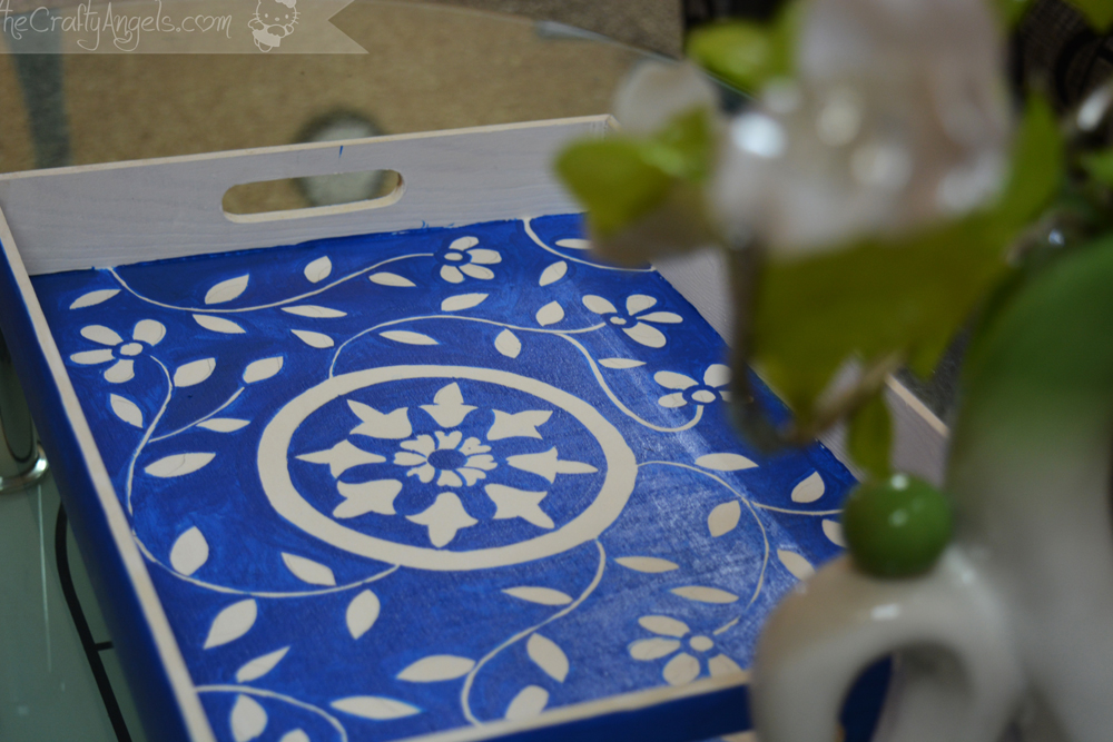 handpainted serving tray, serving tray, DIY home decor, Jaipur, blue pottery
