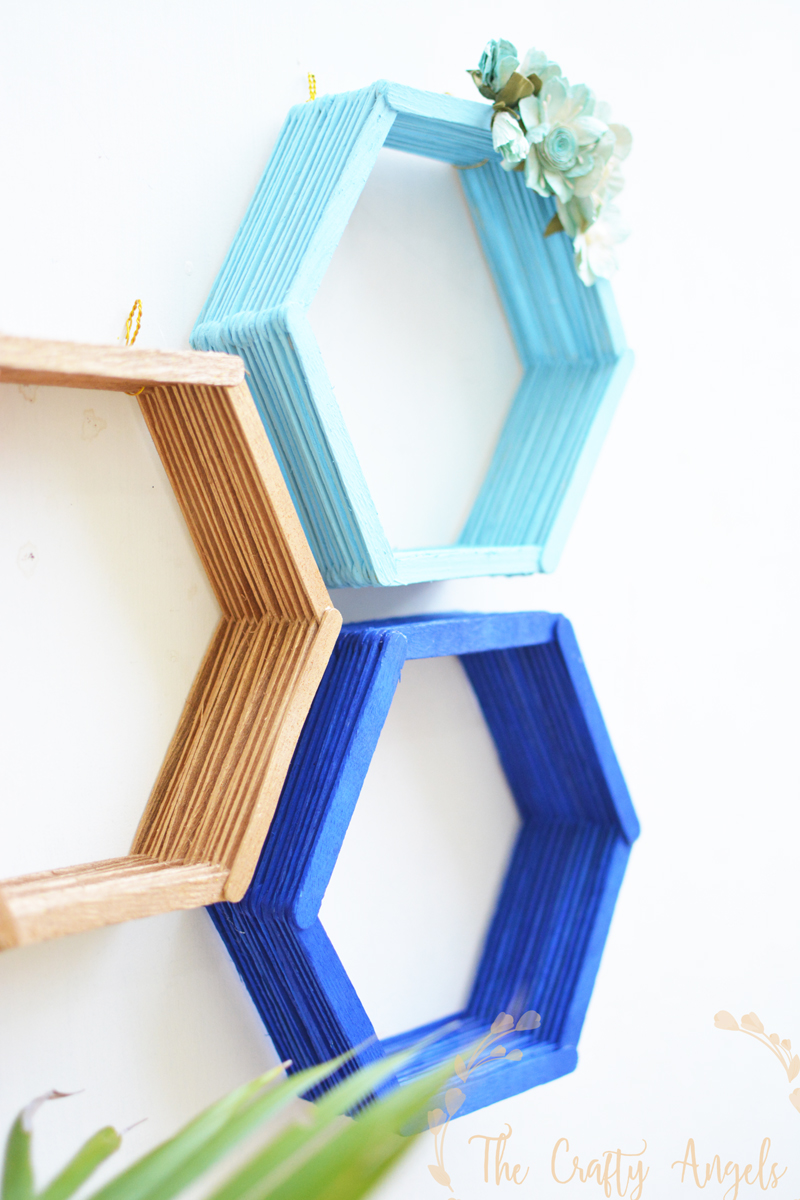 Making Hexagon wall shelf with Popsicles The Crafty Angels