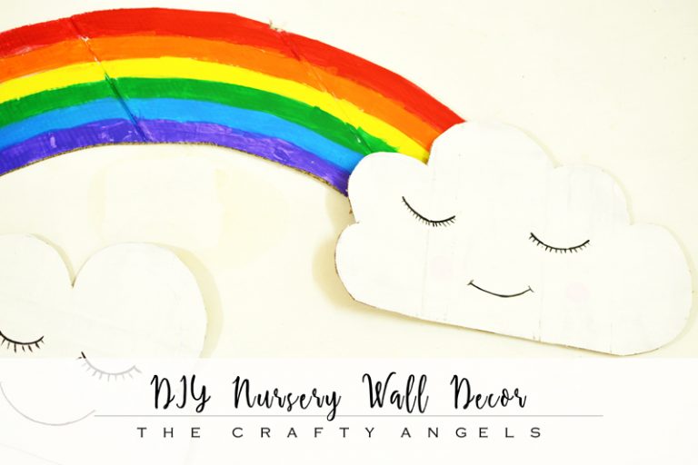 DIY Nursery Wall Art, DIY rainbow with cardboard, DIY cardboard clouds, DIY rainbow nursery wall decor, diy rainbow, rainbow craft, rainbow girl, DIY clouds, clouds with face, DIY clouds, Rainbow decor , DIY craft with cardboard, cardboard craft