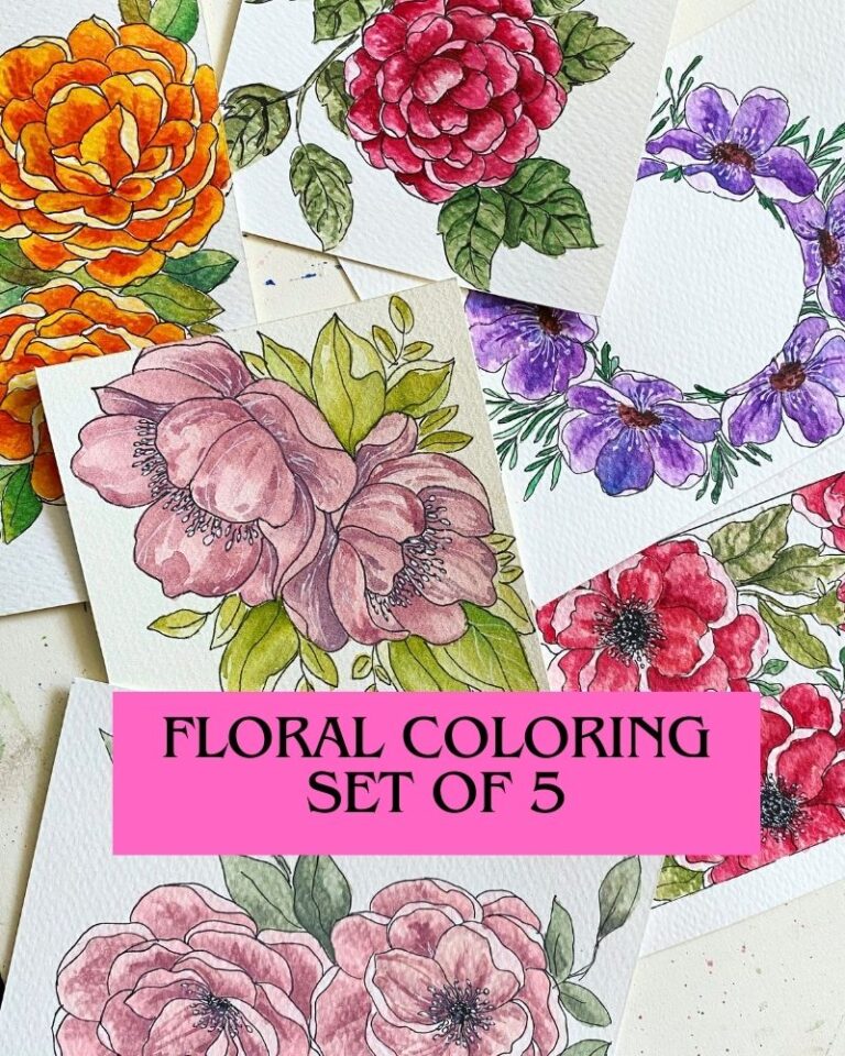 Botanical Floral Coloring Sheets Set of 5