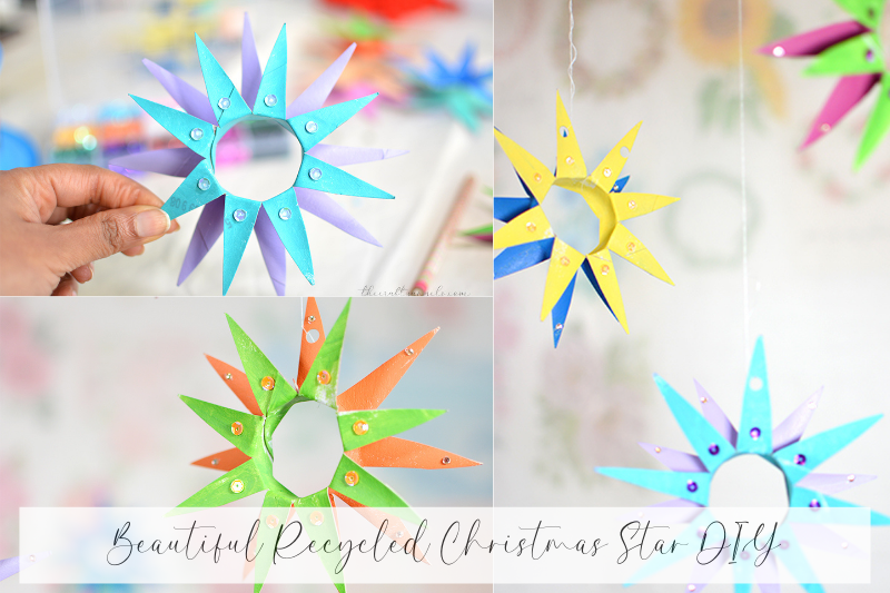 Beautiful Recycled Christmas Star DIY toilet paper roll christmas start paper snowflake kids craft